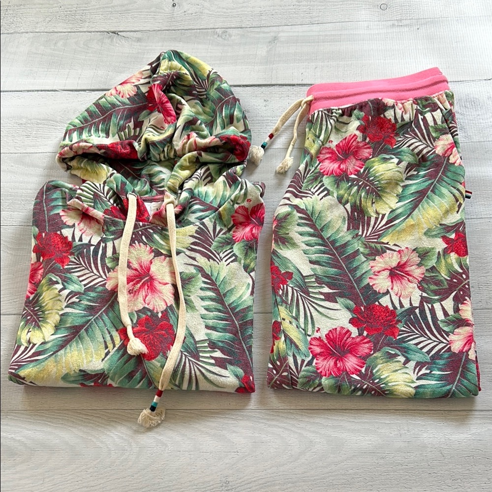 Sol Angeles Floral Tropical Matching Set Hoodie Joggers Sz XL Hoodie Sz M Jogger